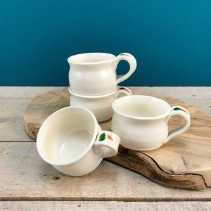 STUDIO POTTERY Demitasse Cups Set Of 4 Hand Thrown Minimal Easter Carrot Handle